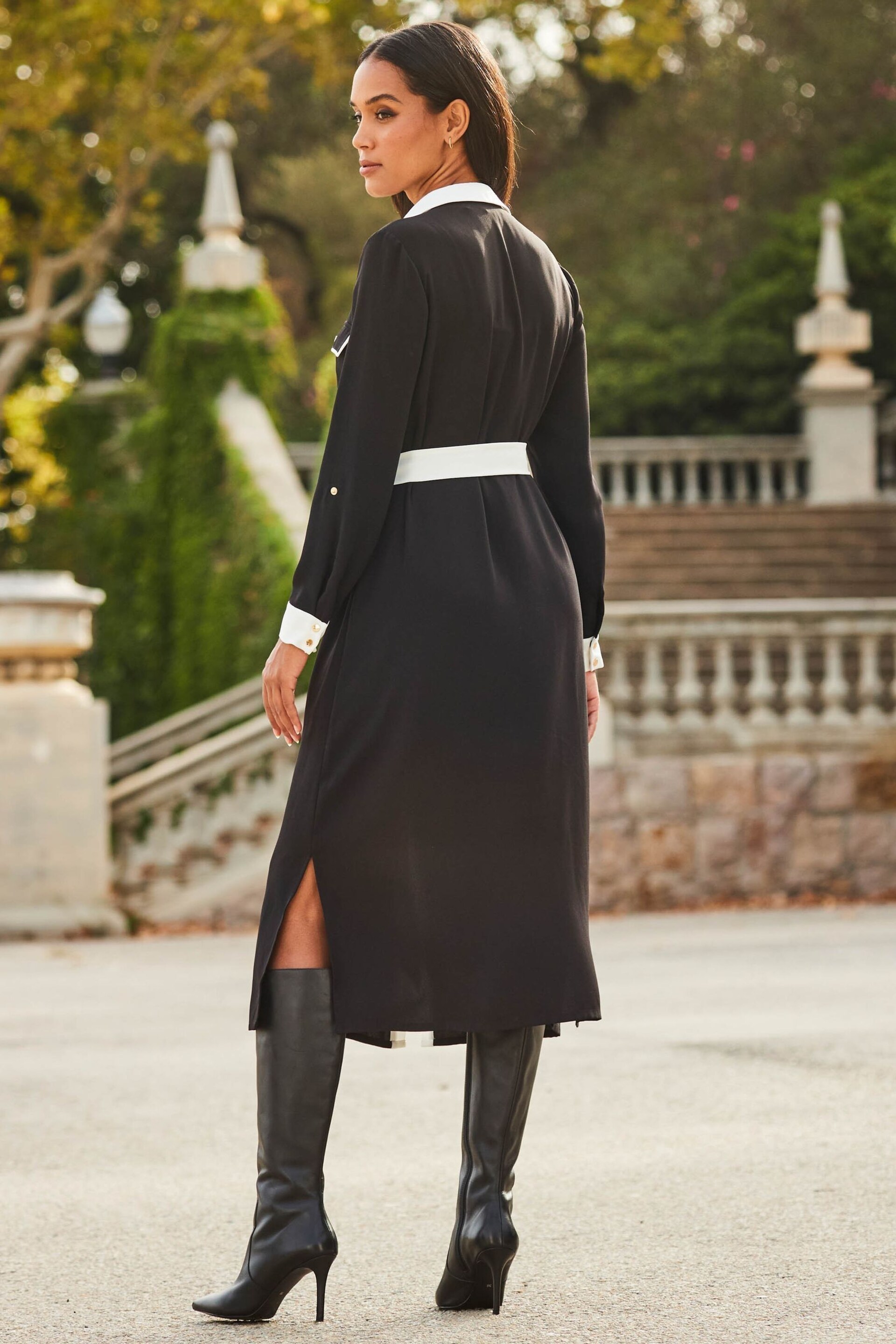 Sosandar Black Utility Shirt Dress With Contrast Trim - Image 2 of 3