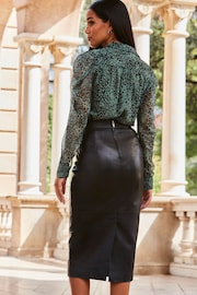 Sosandar Green Gathered Sheer Sleeve Shirt - Image 2 of 4