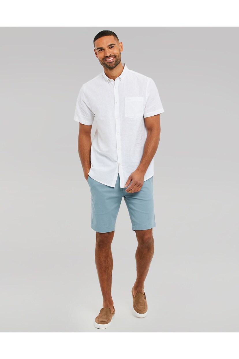 Threadbare White Linen Blend Short Sleeve Shirt - Image 3 of 4
