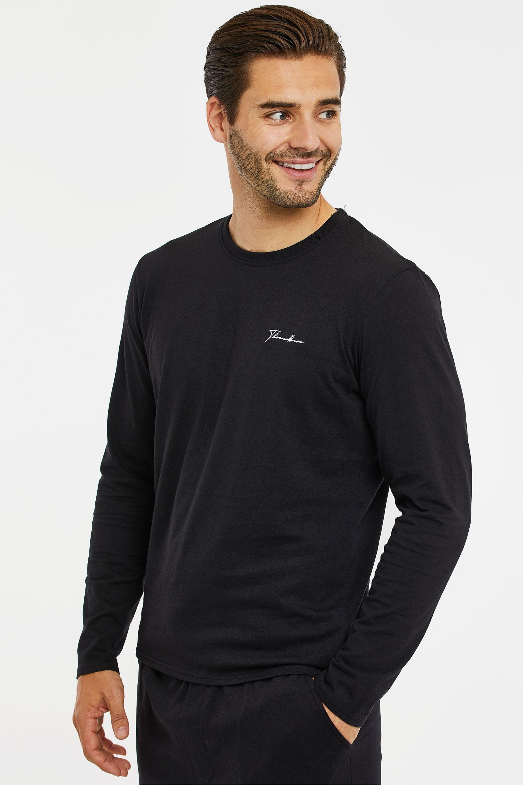 Threadbare Charcoal Black Cotton Blend Long Sleeve Pyjamas Set