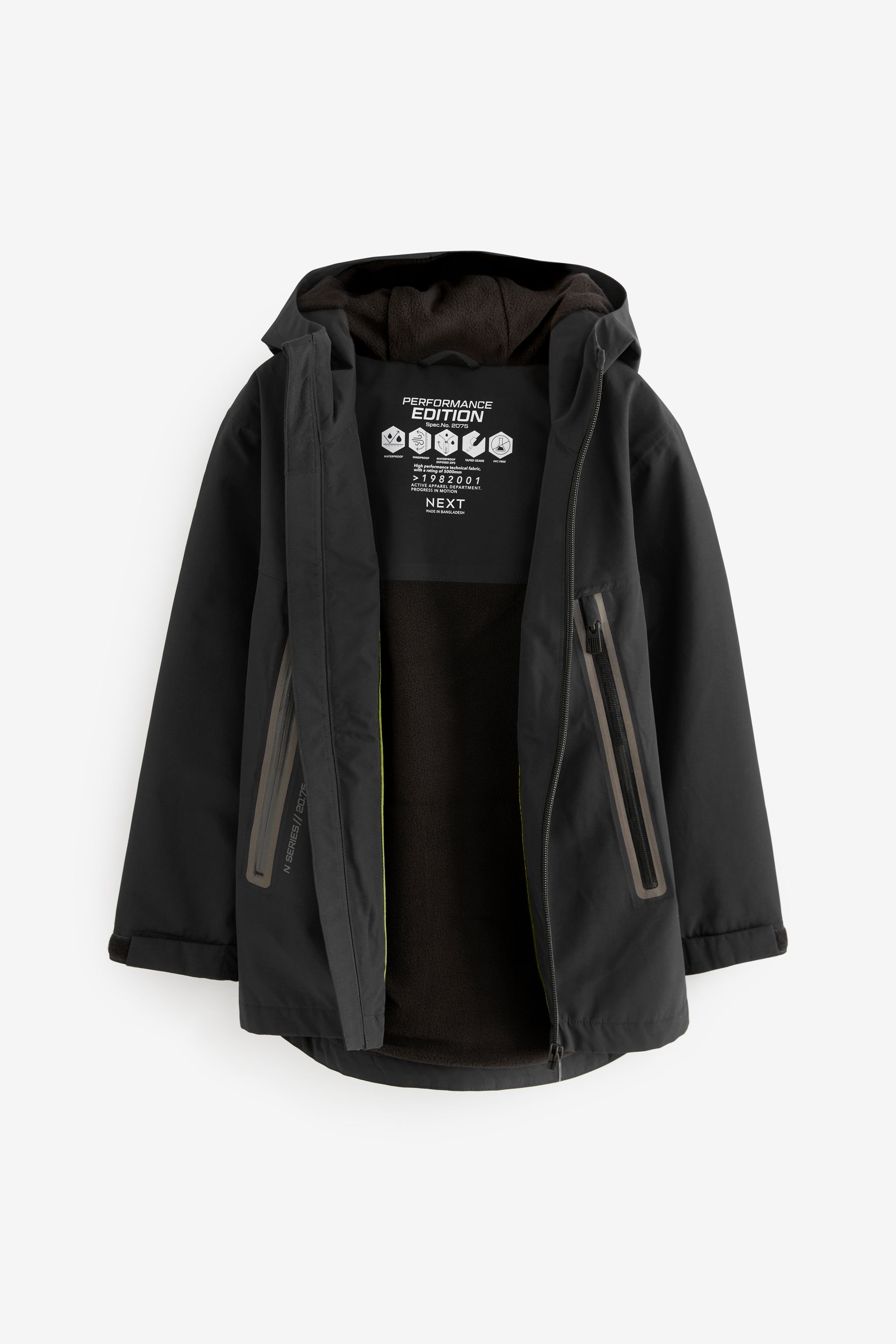 NEXT Black Waterproof Fleece Hooded Lined Coat 3 17yrs 17years Boys