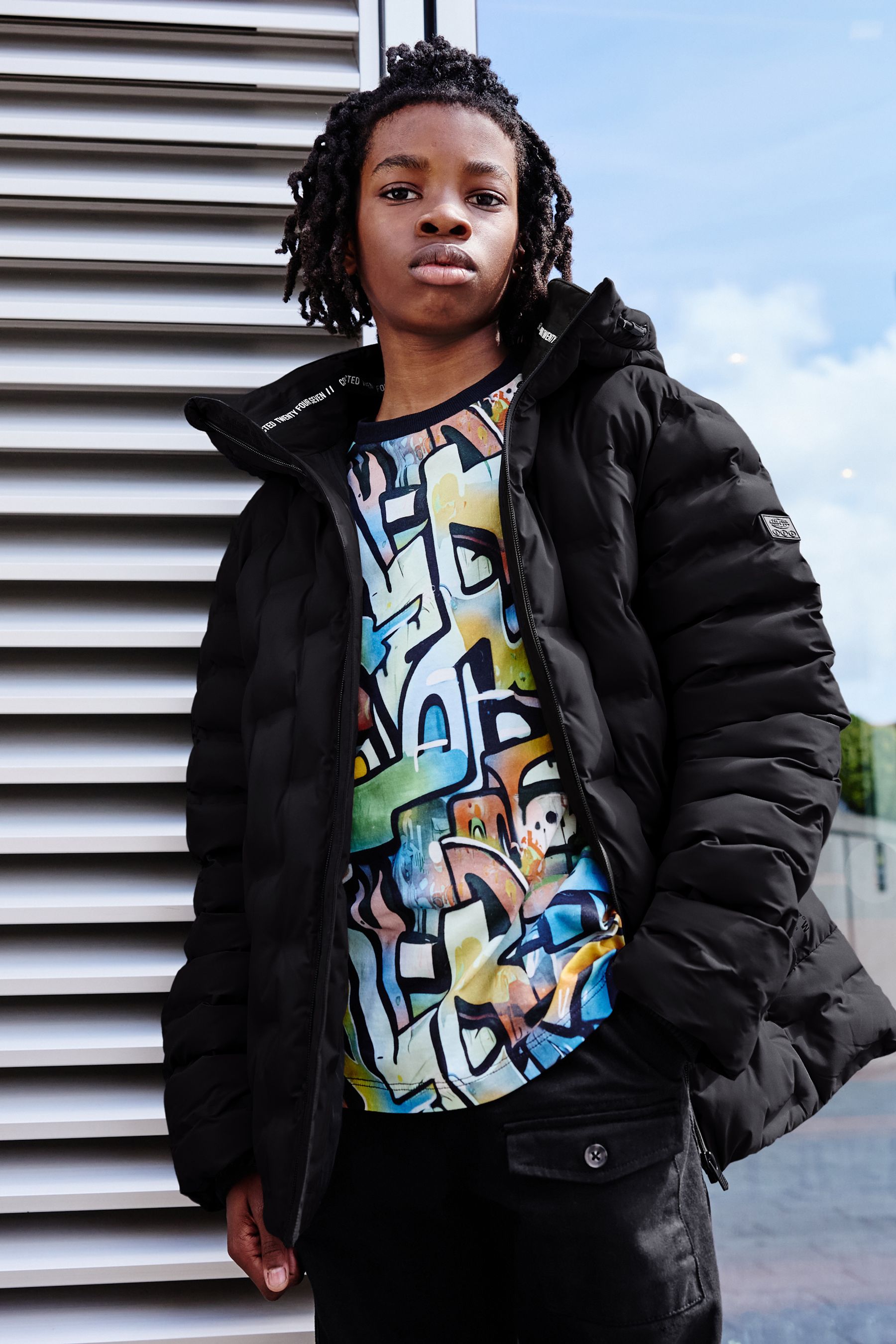 Black padded puffer coat best sale