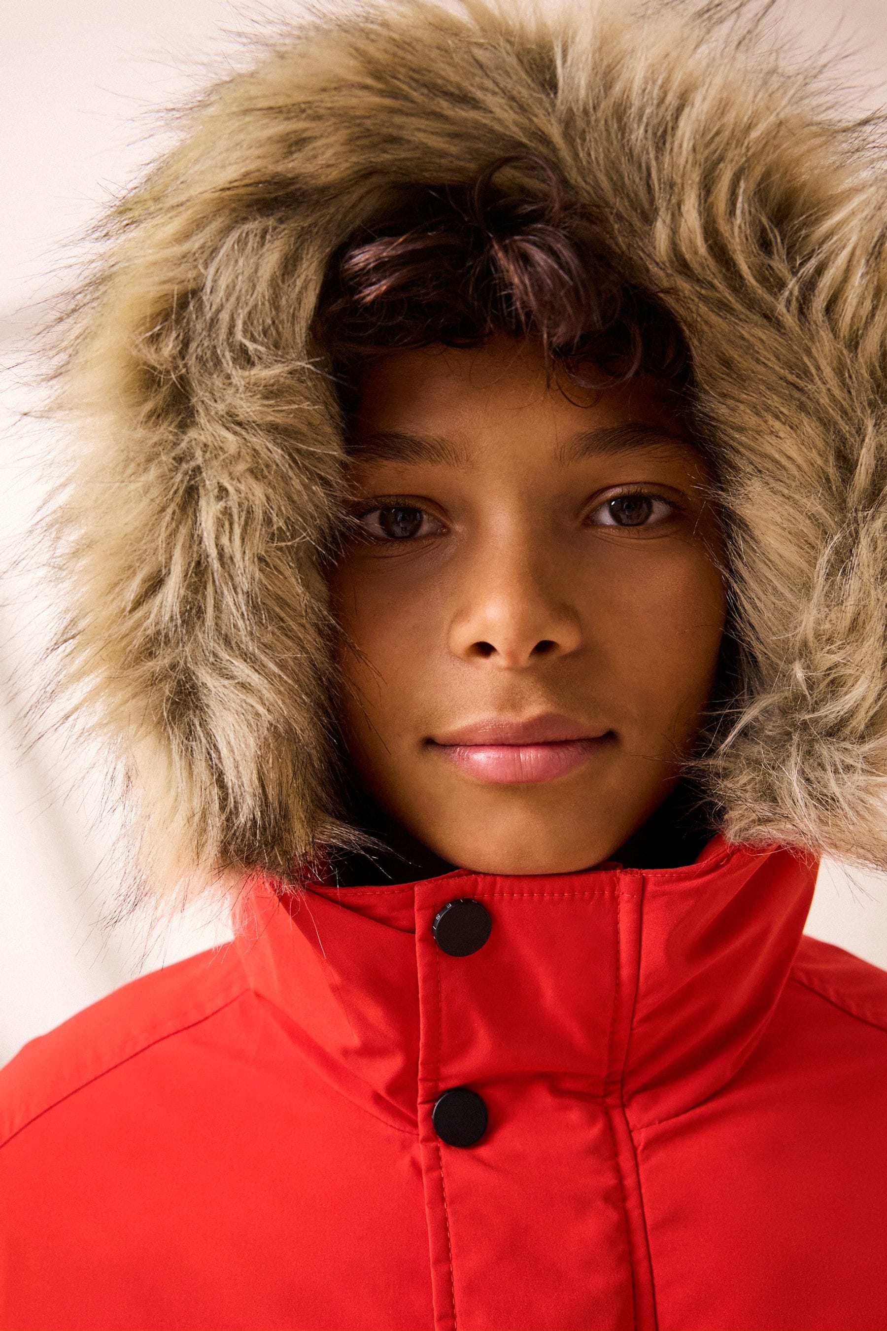 Bright red faux fur trim parka coat best sale