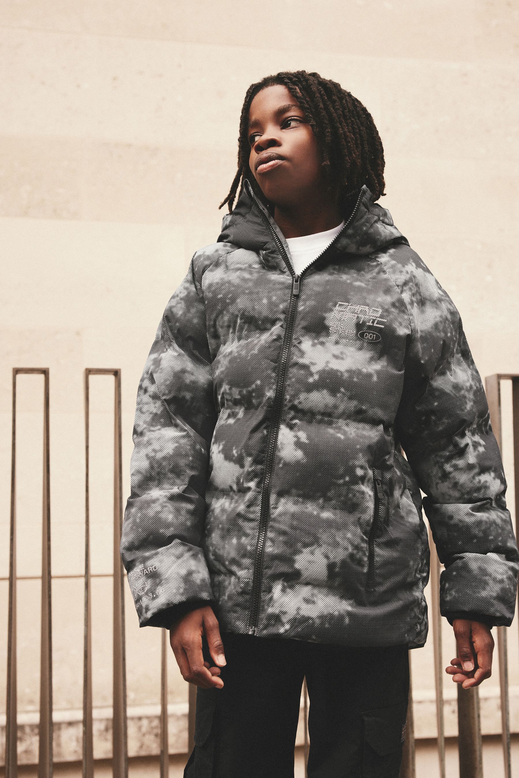 Buy Black Grey Regular Fabric Fleece Lined Hooded Padded Puffer Jacket 3 17yrs from the Next UK online shop