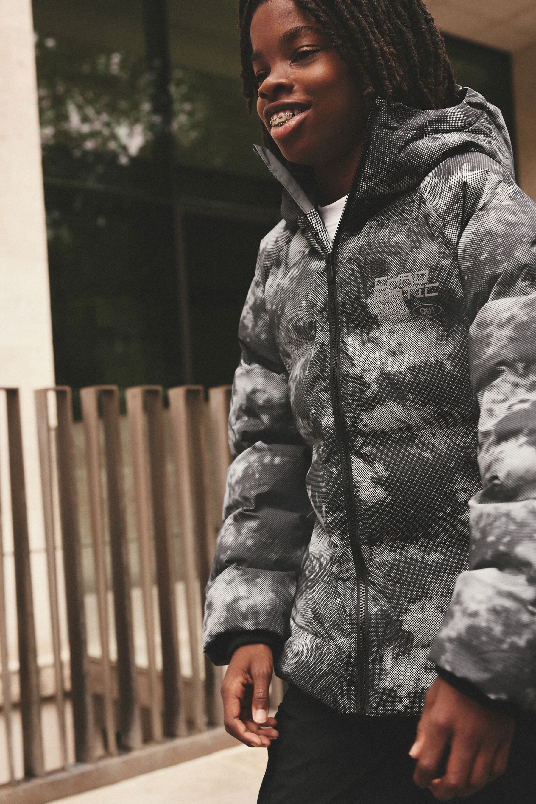 Grey puffer coat store