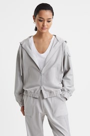 Reiss Grey Maja Cotton Blend Tracksuit Top - Image 1 of 5