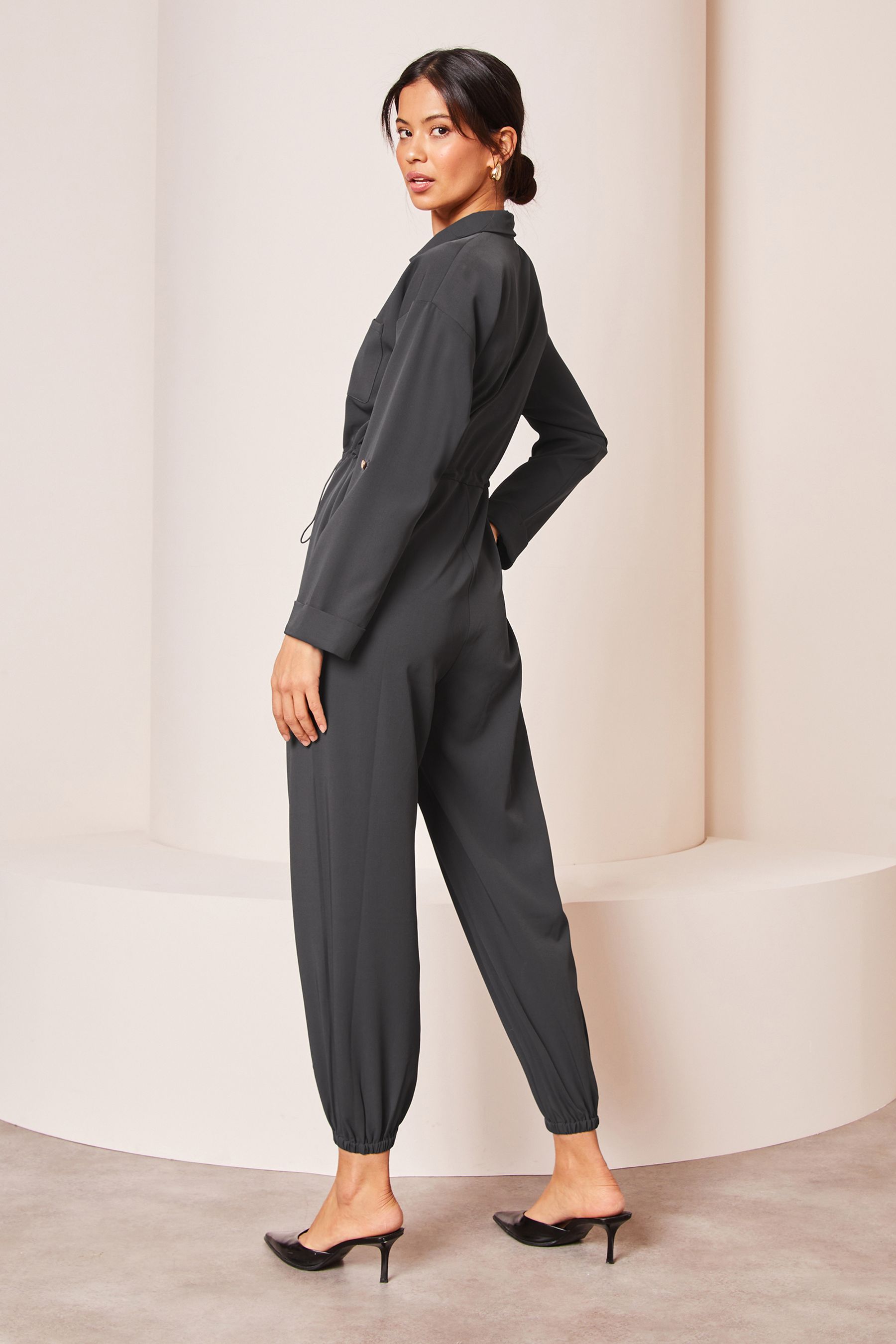 Buy Lipsy Grey Petite Long Sleeve Boilersuit Jumpsuit from Next Luxembourg