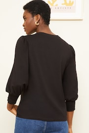 Love & Roses Black Crew Neck 3/4 Ruffle Sleeve Jersey Top - Image 3 of 4