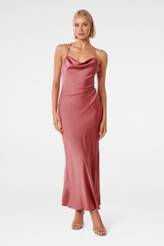 Forever New Pink Petite Ruby Tie Back Satin Midi Dress - Image 1 of 4