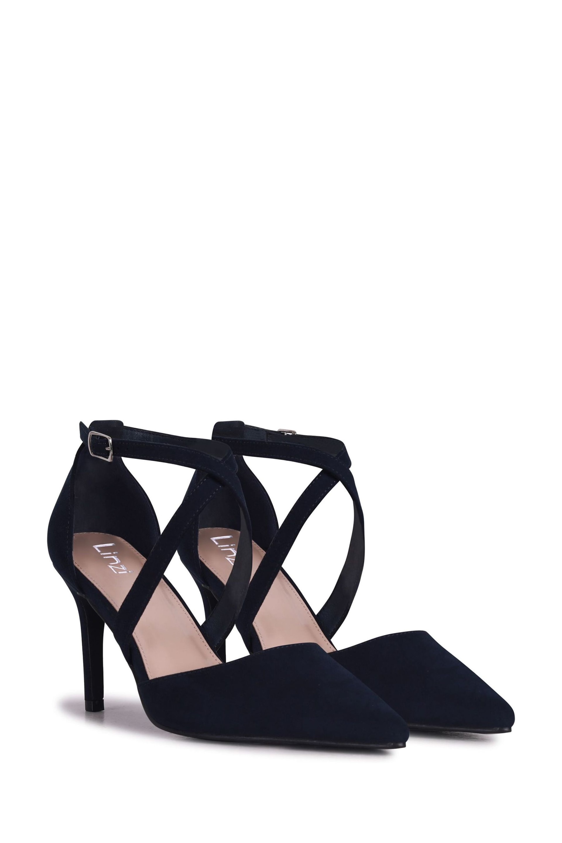 Linzi Blue Runway Stiletto Court Heels With Crossover Front Strap - Image 3 of 4