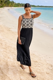 Lipsy Black/White Crochet Mix Cami Holiday Shop Maxi Dress - Image 1 of 4