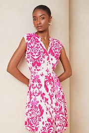Lipsy Pink Print Petite Sleeveless Lightweight Summer Shirt Mini Dress - Image 1 of 3