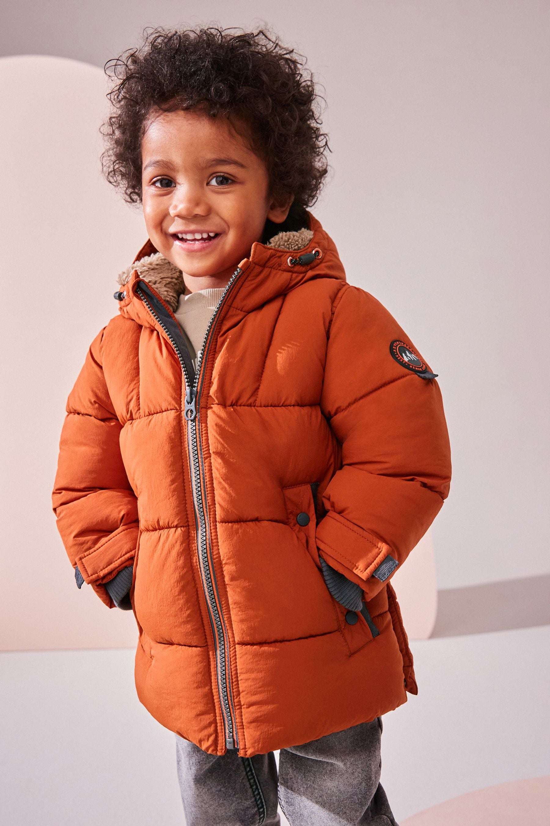 Buy Rust Brown Borg Fleece Lined Shower Resistant Hooded Padded Coat 3mths 7yrs from the Next UK online shop