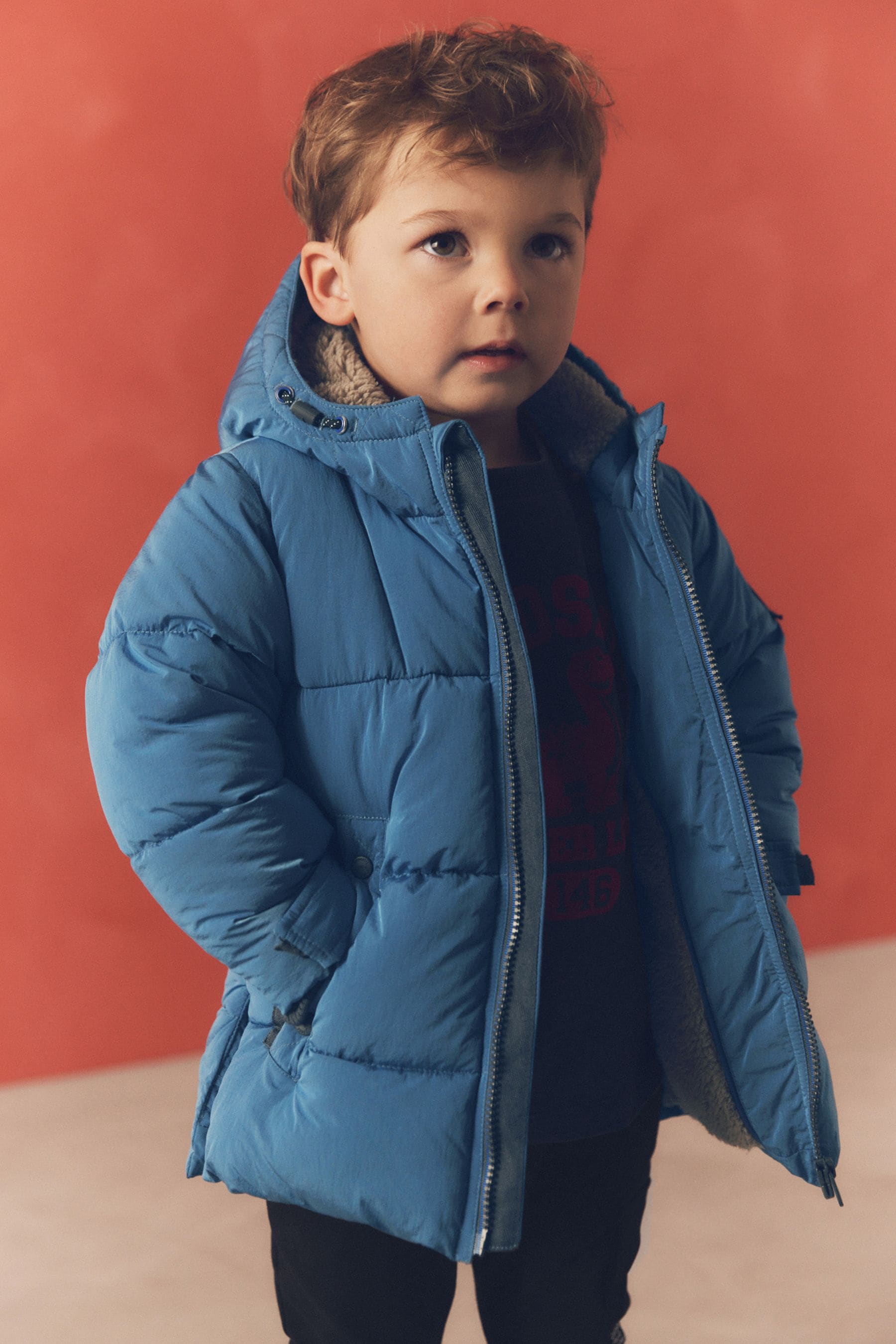 Blue Borg Lined Shower Resistant Hooded Padded Coat 3mths 7yrs