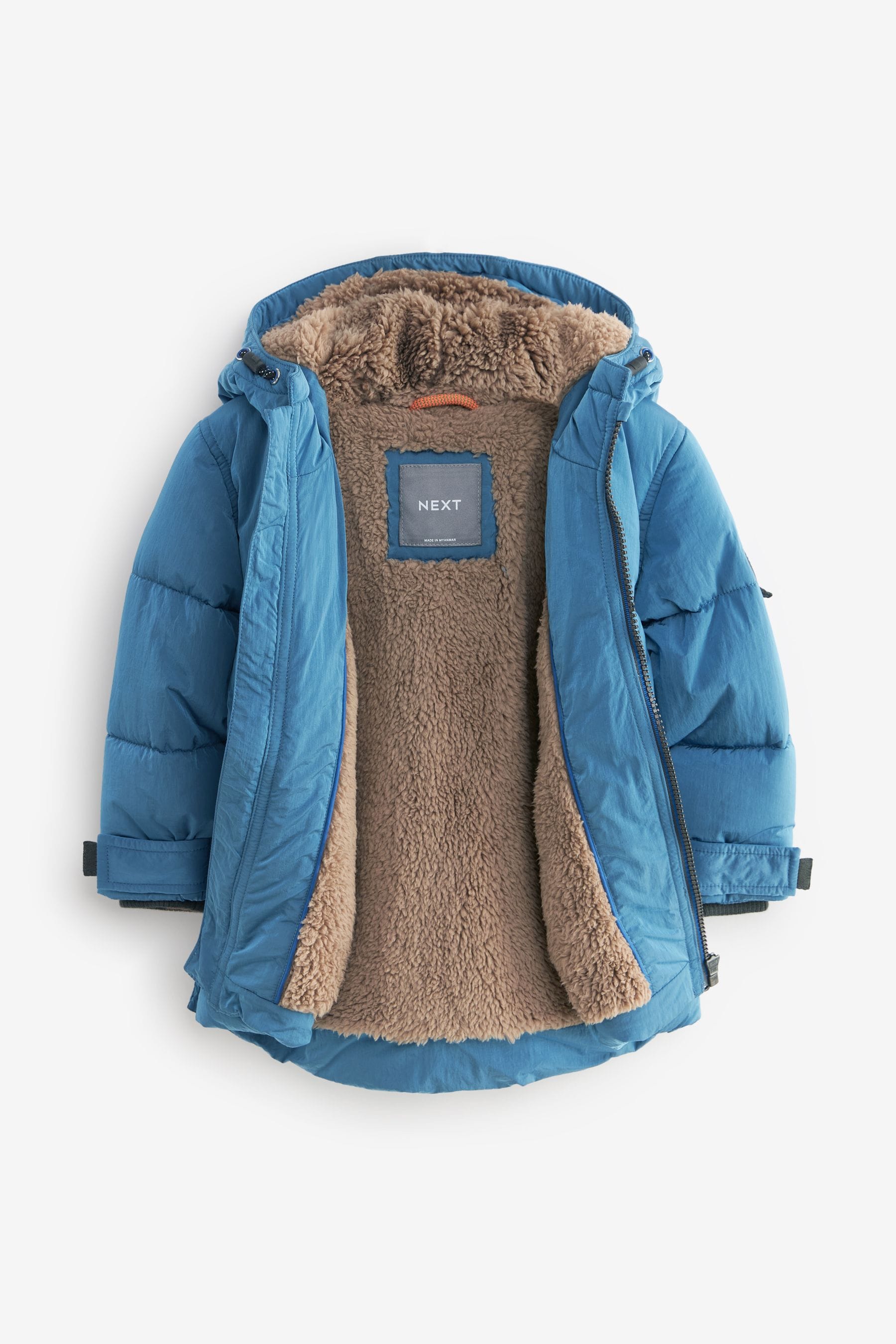 Buy Blue Borg Lined Shower Resistant Hooded Padded Coat 3mths 7yrs from Next Ireland