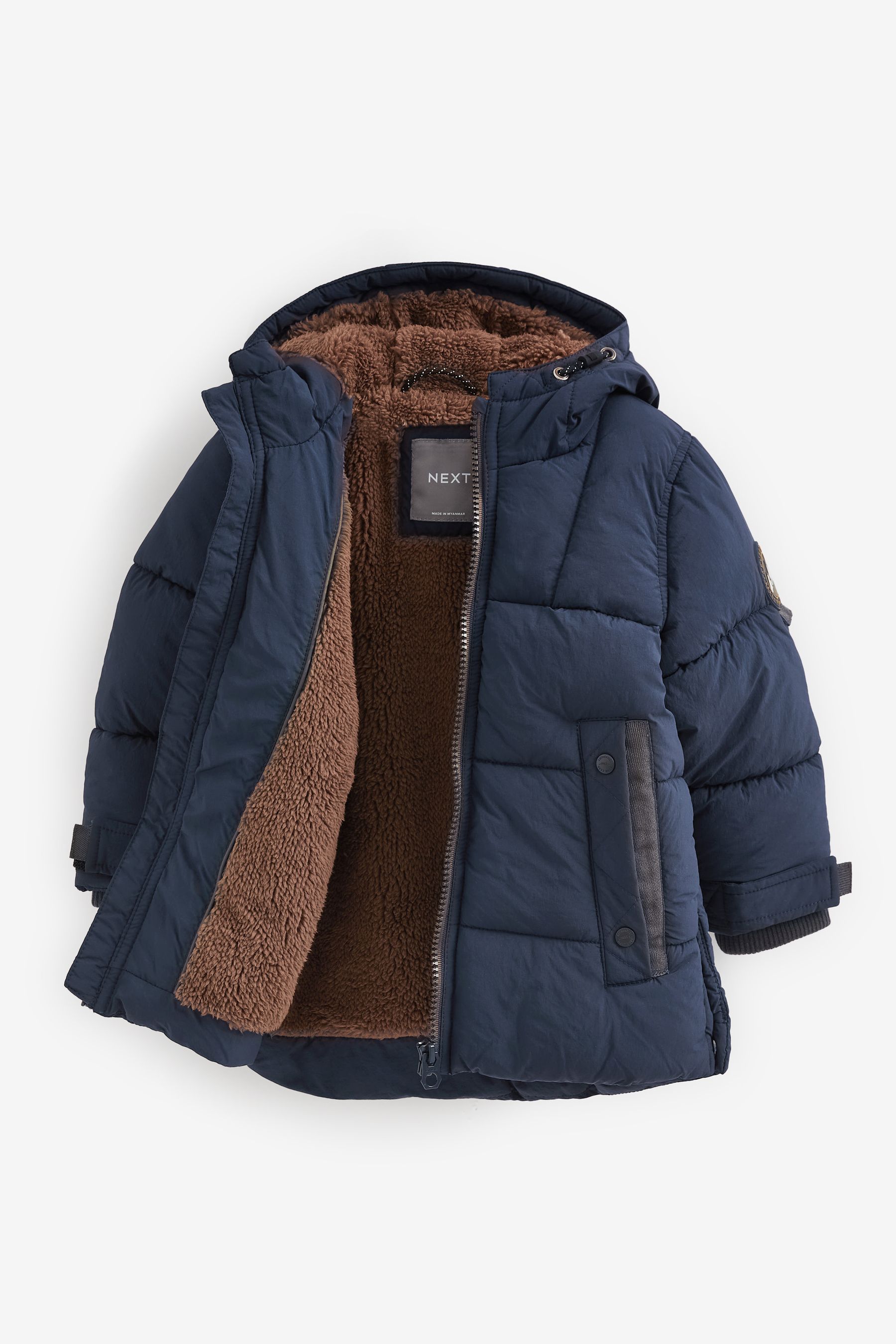 Buy Navy Borg Fleece Lined Shower Resistant Hooded Padded Coat 3mths 7yrs from the Next UK online shop