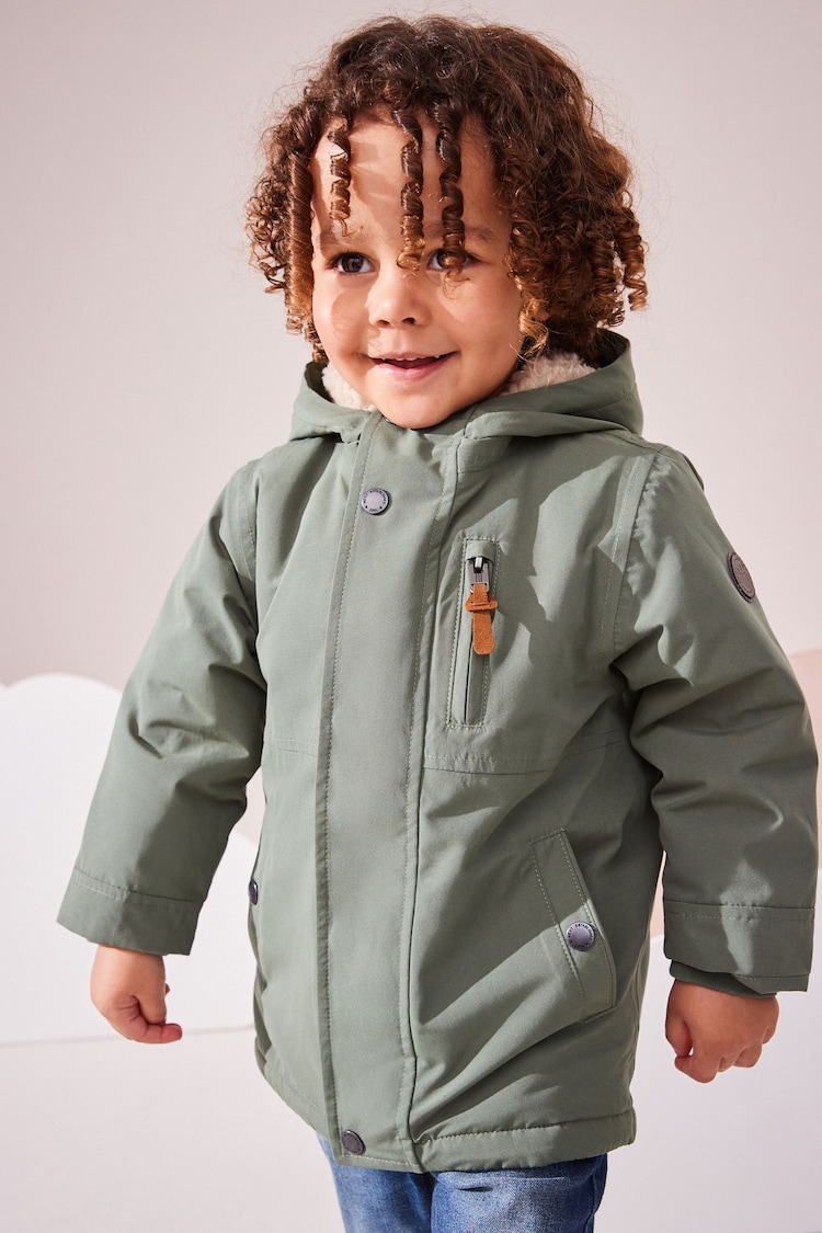 Sage Green Waterproof Borg Lined Parka (3mths-7yrs) - Image 1 of 8