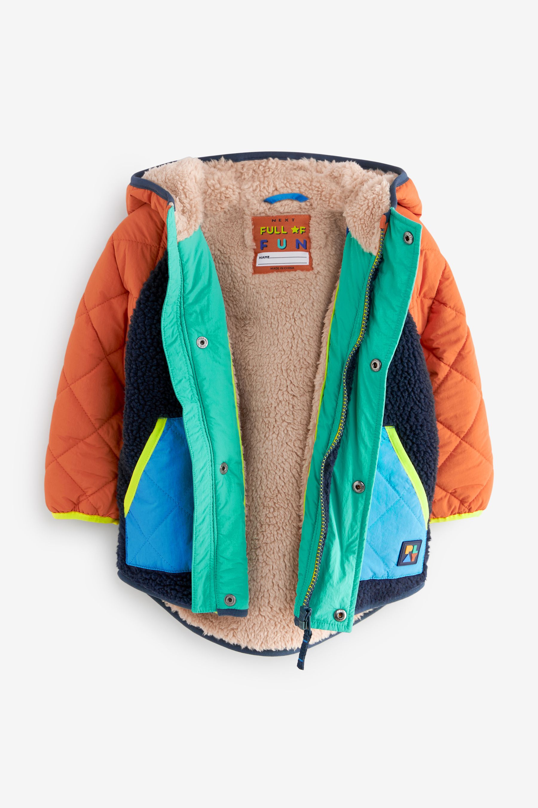 Multi Quilted Borg Fleece Lined Coat 3mths 7yrs