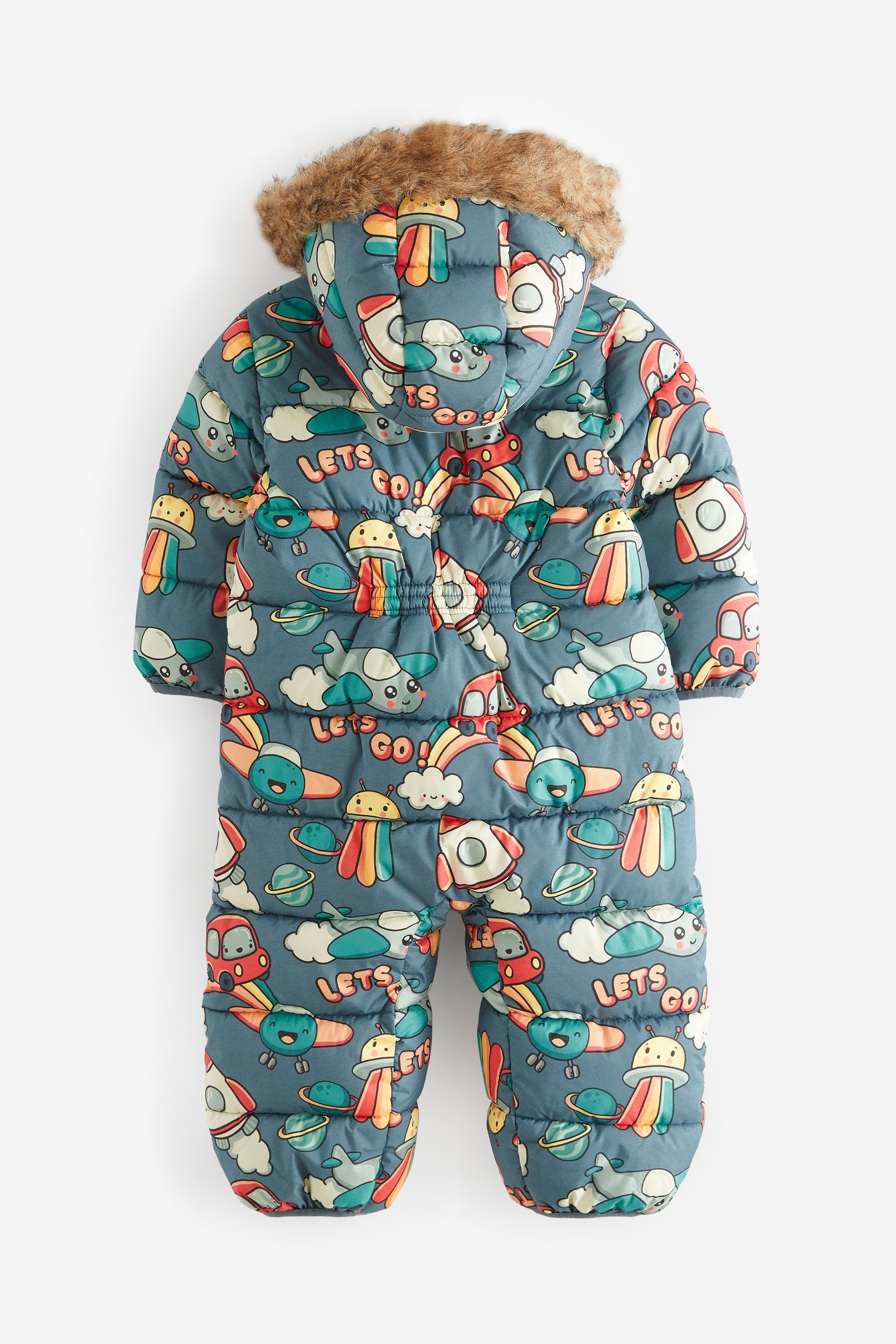 Grey Printed Shower Resistant Snowsuit 3mths 7yrs