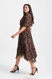 Scarlett & Jo Brown Julie Flock Hanky Hem Dress - Image 3 of 4