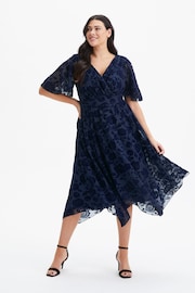 Scarlett & Jo Blue Isabelle Velvet Flock Angel Sleeve Maxi Dress - Image 4 of 8