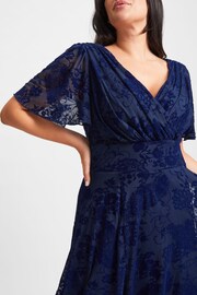 Scarlett & Jo Blue Isabelle Velvet Flock Angel Sleeve Maxi Dress - Image 8 of 8