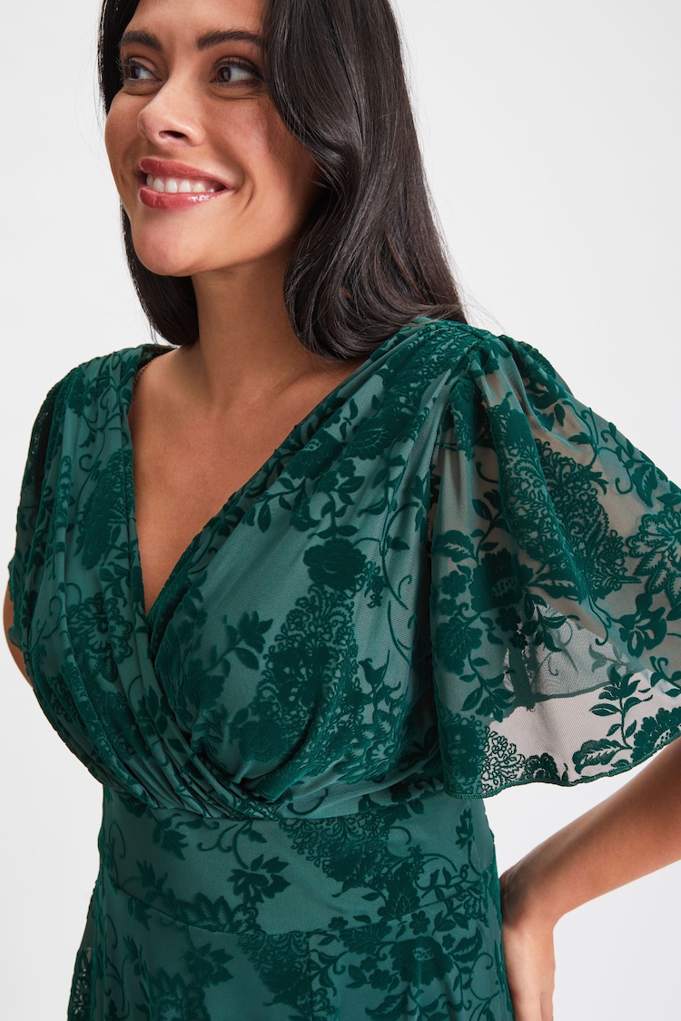 Scarlett & Jo Green Isabelle Velvet Flock Angel Sleeve Maxi Dress - Image 4 of 4