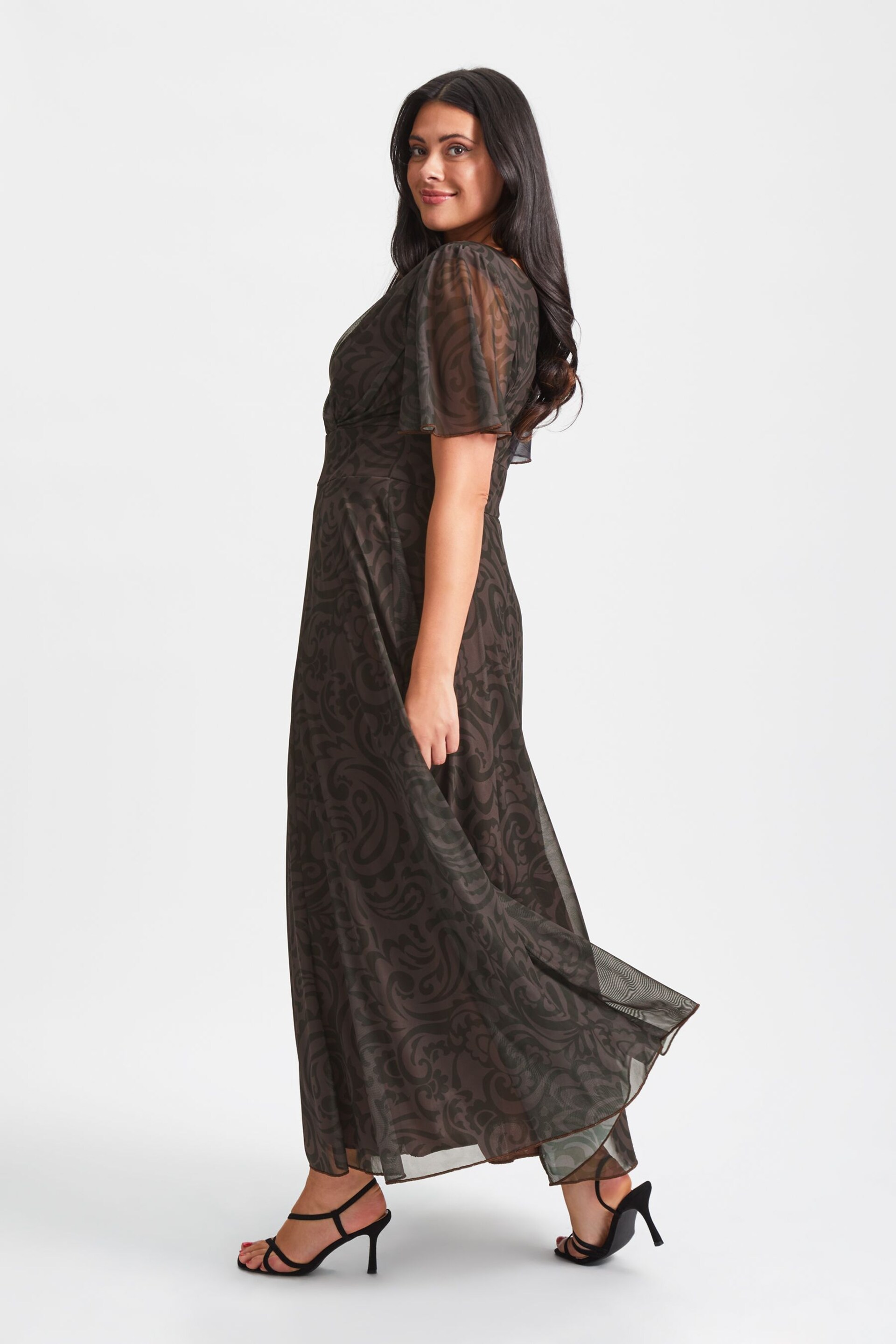 Scarlett & Jo Chocolate Brown Paisley Isabelle Angel Sleeve Maxi Dress - Image 3 of 4