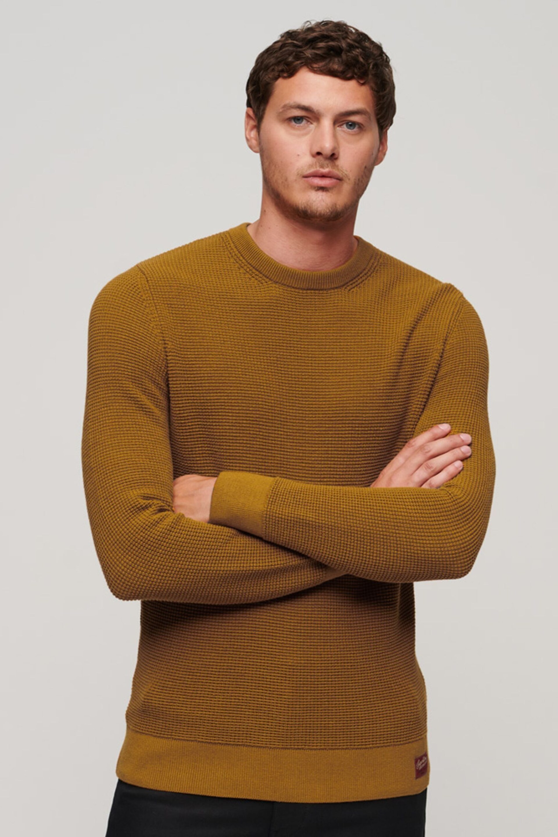 Superdry Musturd Yellow Textured Crew Knit Jumper - Image 1 of 6