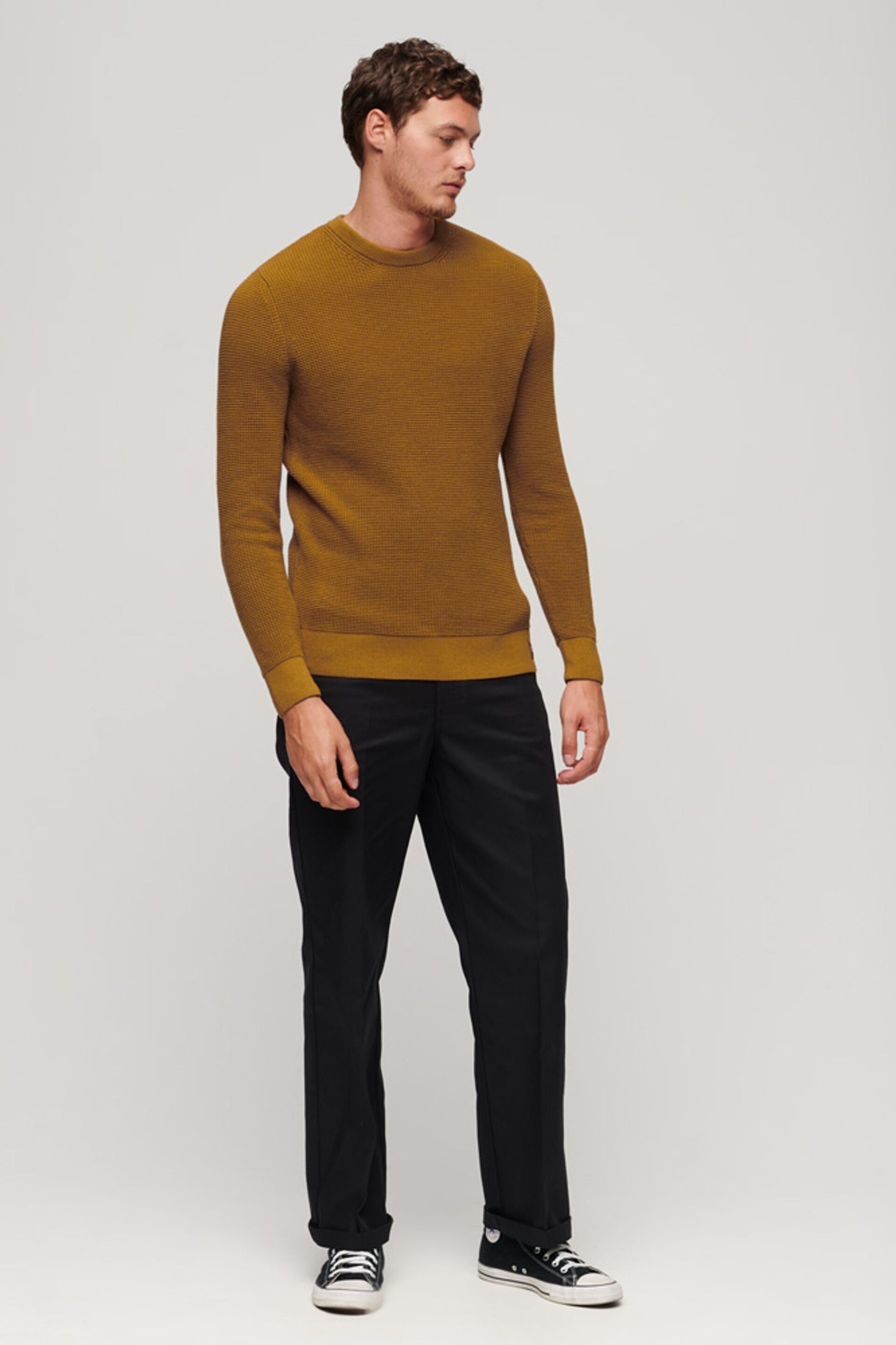 Superdry Musturd Yellow Textured Crew Knit Jumper - Image 2 of 6