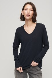 Superdry Blue Long Sleeve Jersey V-Neck Top - Image 1 of 5