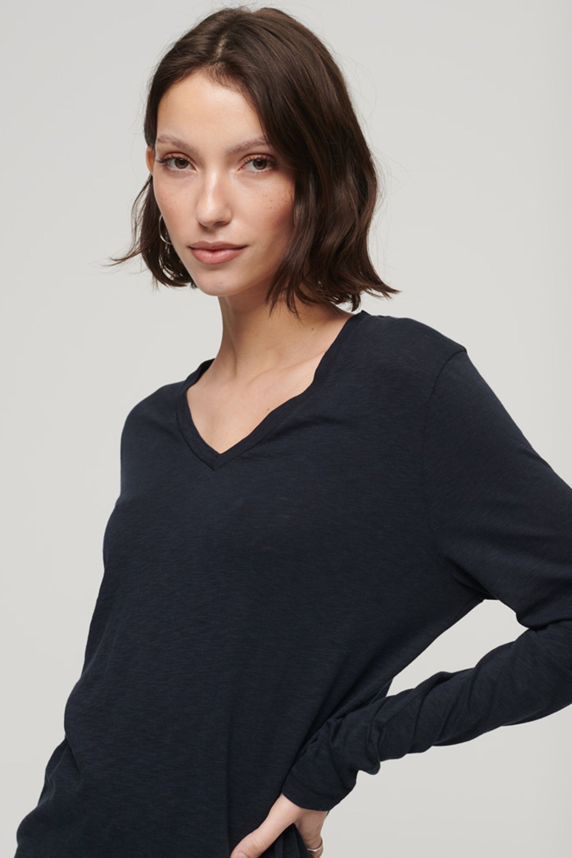 Superdry Blue Long Sleeve Jersey V-Neck Top - Image 3 of 5