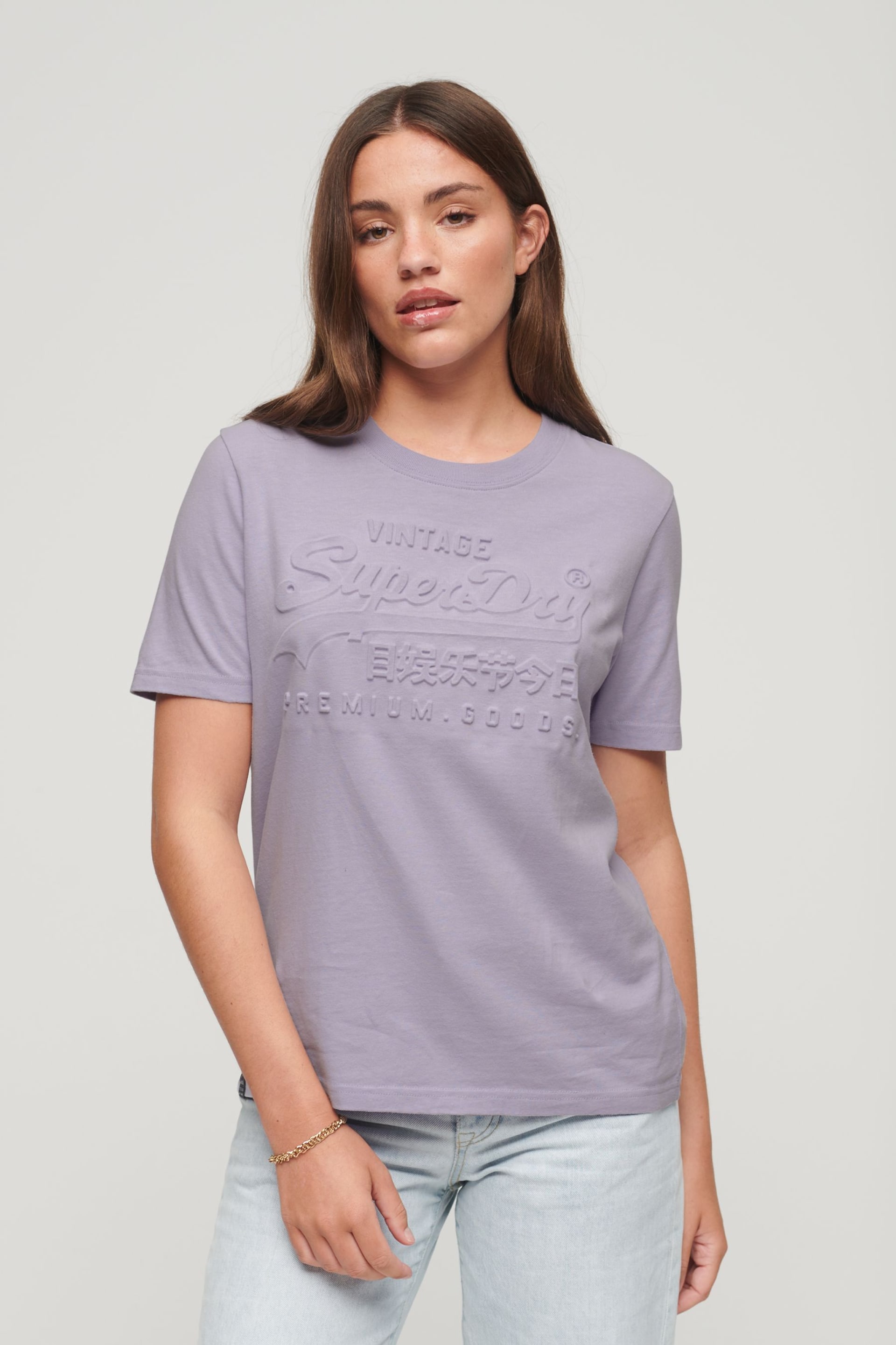 Superdry Purple Embossed Vintage Logo T-Shirt - Image 3 of 4