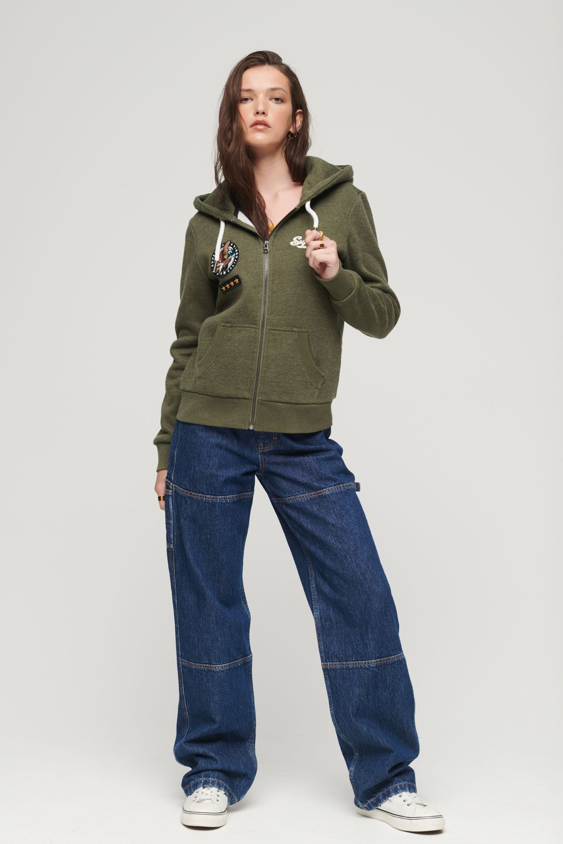 Superdry Green Custom Embellished Zip Hoodie - Image 3 of 5