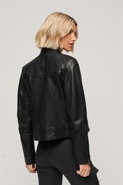 Superdry Black Fitted Leather Racer Jacket - Image 2 of 6