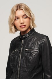 Superdry Black Fitted Leather Racer Jacket - Image 4 of 6