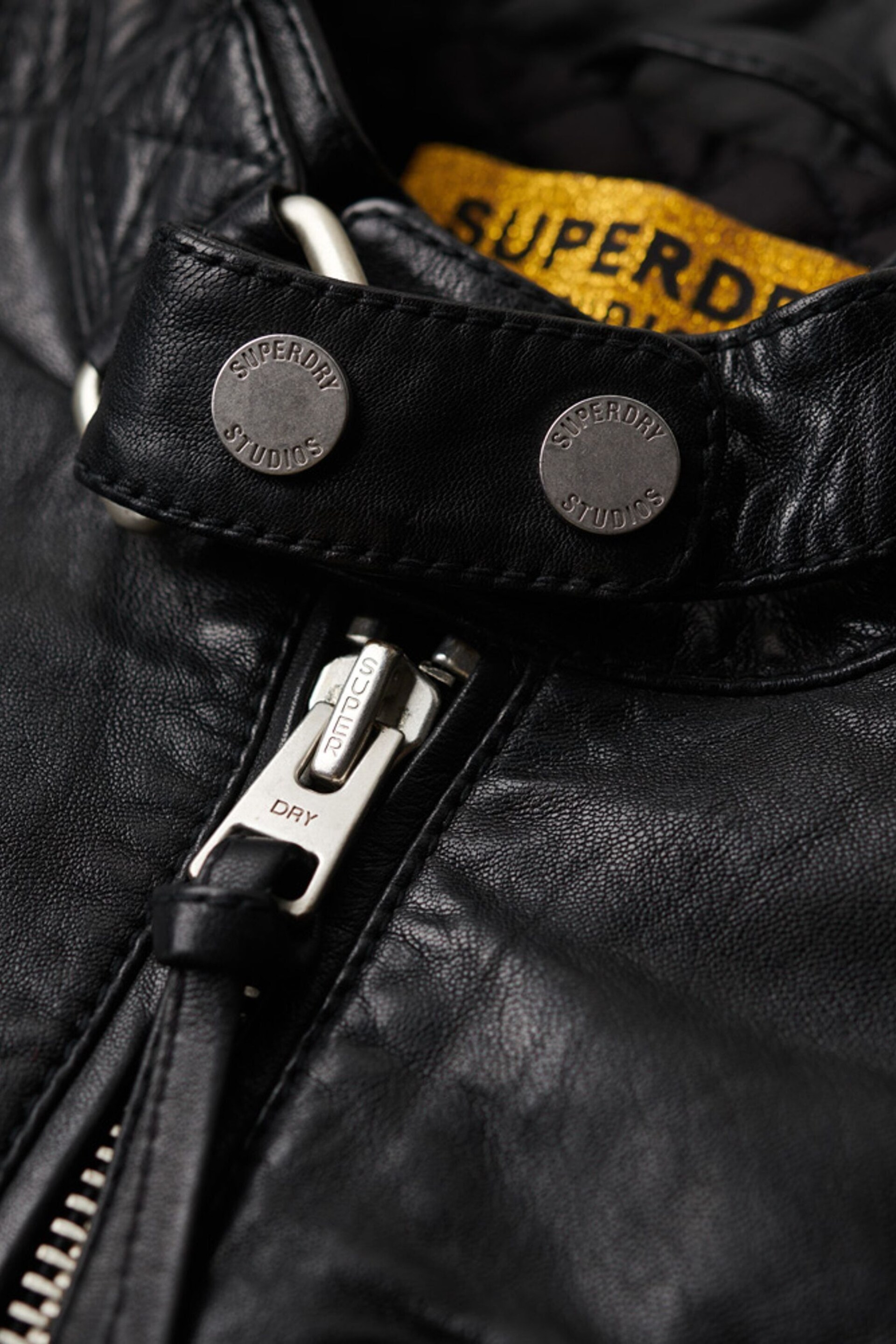 Superdry Black Fitted Leather Racer Jacket - Image 5 of 6