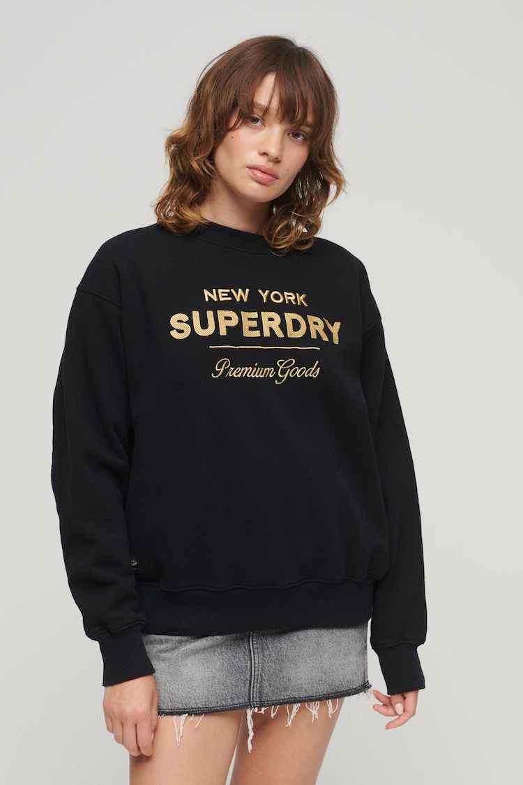 Superdry Black Luxe Metallic Logo Sweatshirt - Image 1 of 6