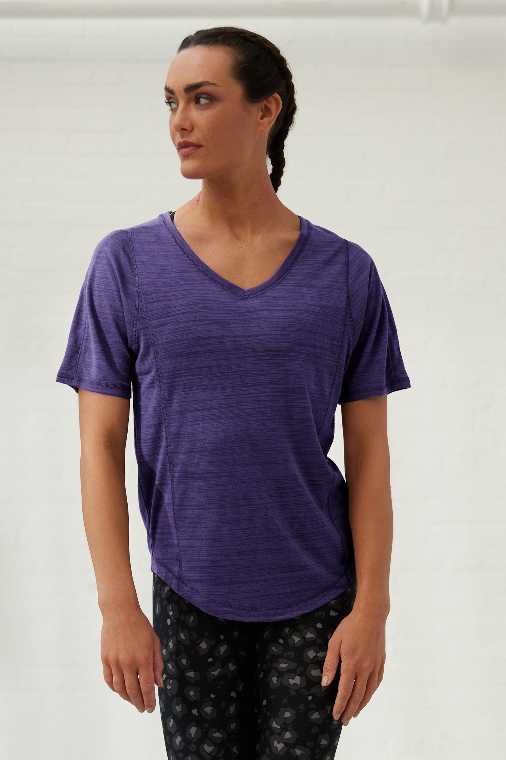 Purple Active Sports Short Sleeve V-Neck Top - Image 1 of 6
