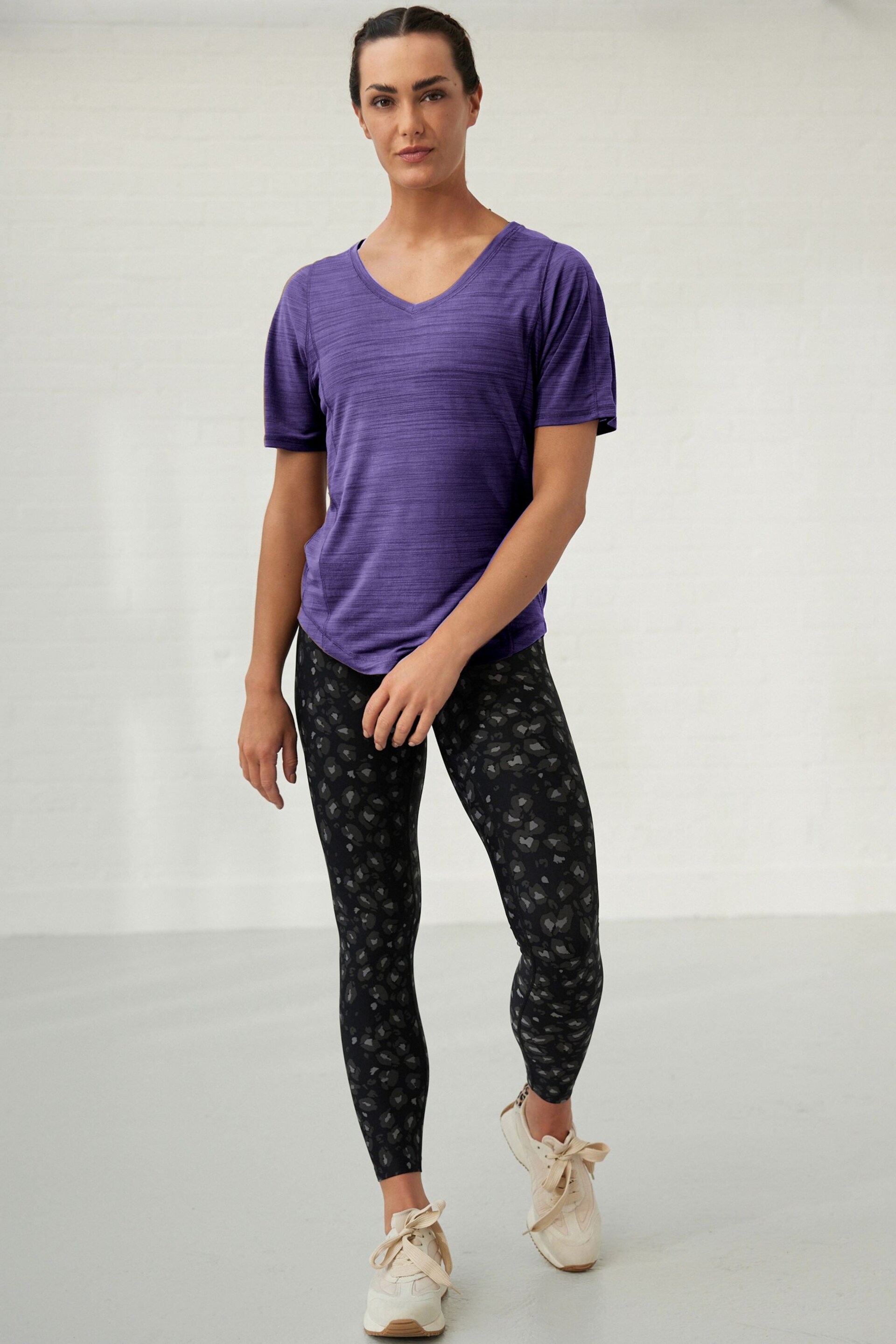 Purple Active Sports Short Sleeve V-Neck Top - Image 2 of 6