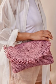 Pink Raffia Fringe Clutch Bag - Image 3 of 11