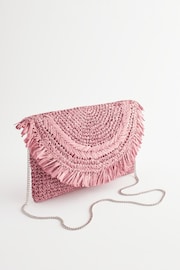 Pink Raffia Fringe Clutch Bag - Image 4 of 11