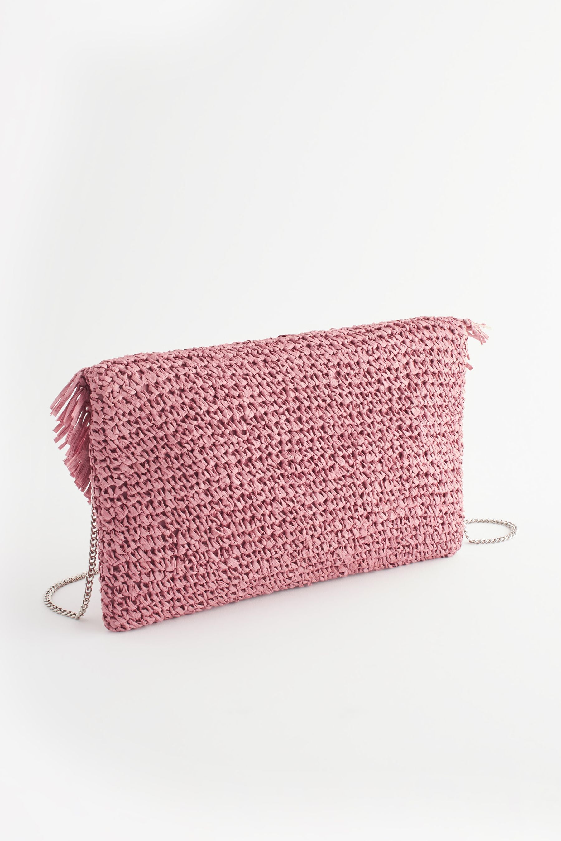 Buy Pink Raffia Fringe Clutch Bag from Next Ukraine