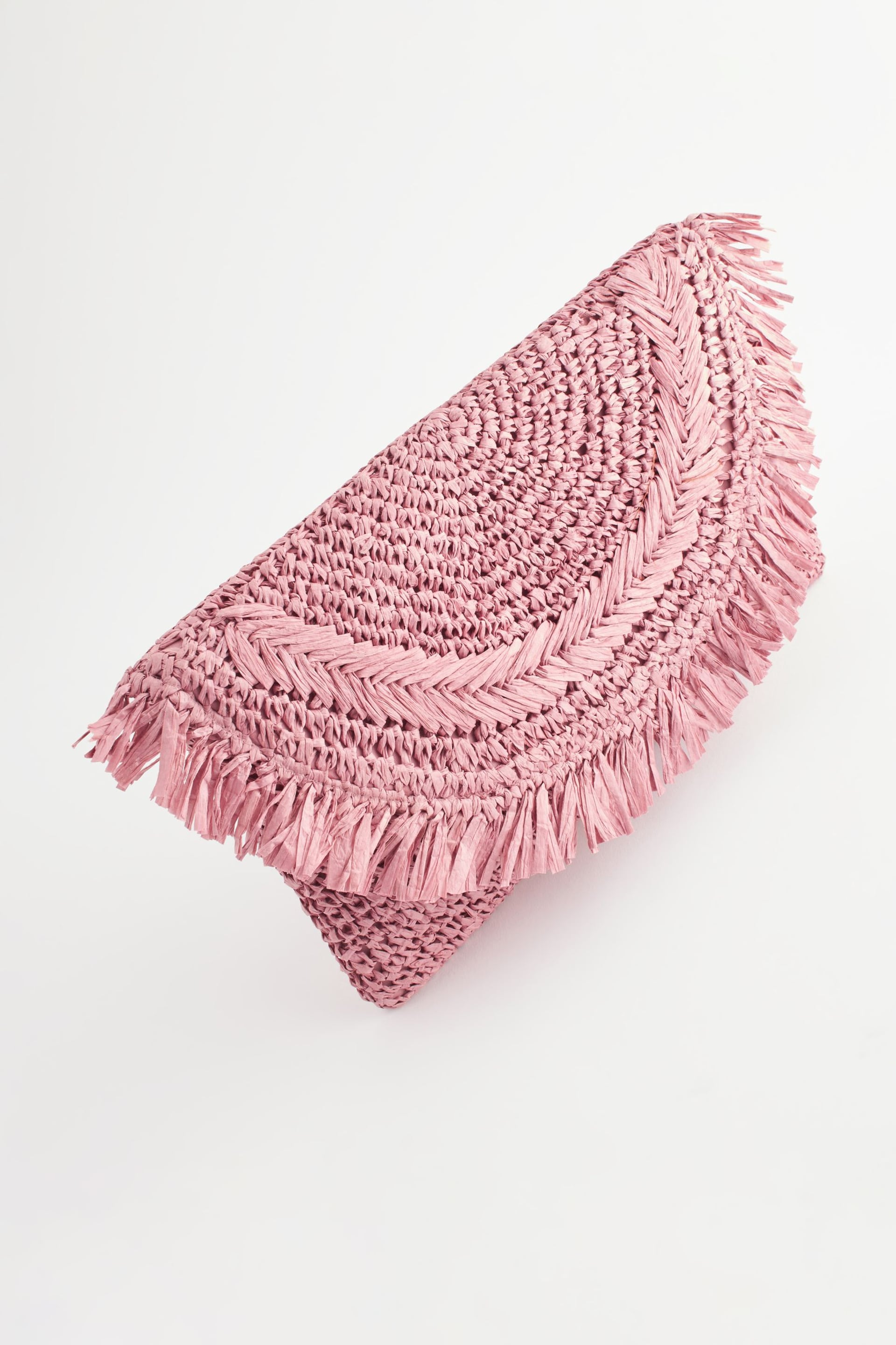 Pink Raffia Fringe Clutch Bag - Image 6 of 11