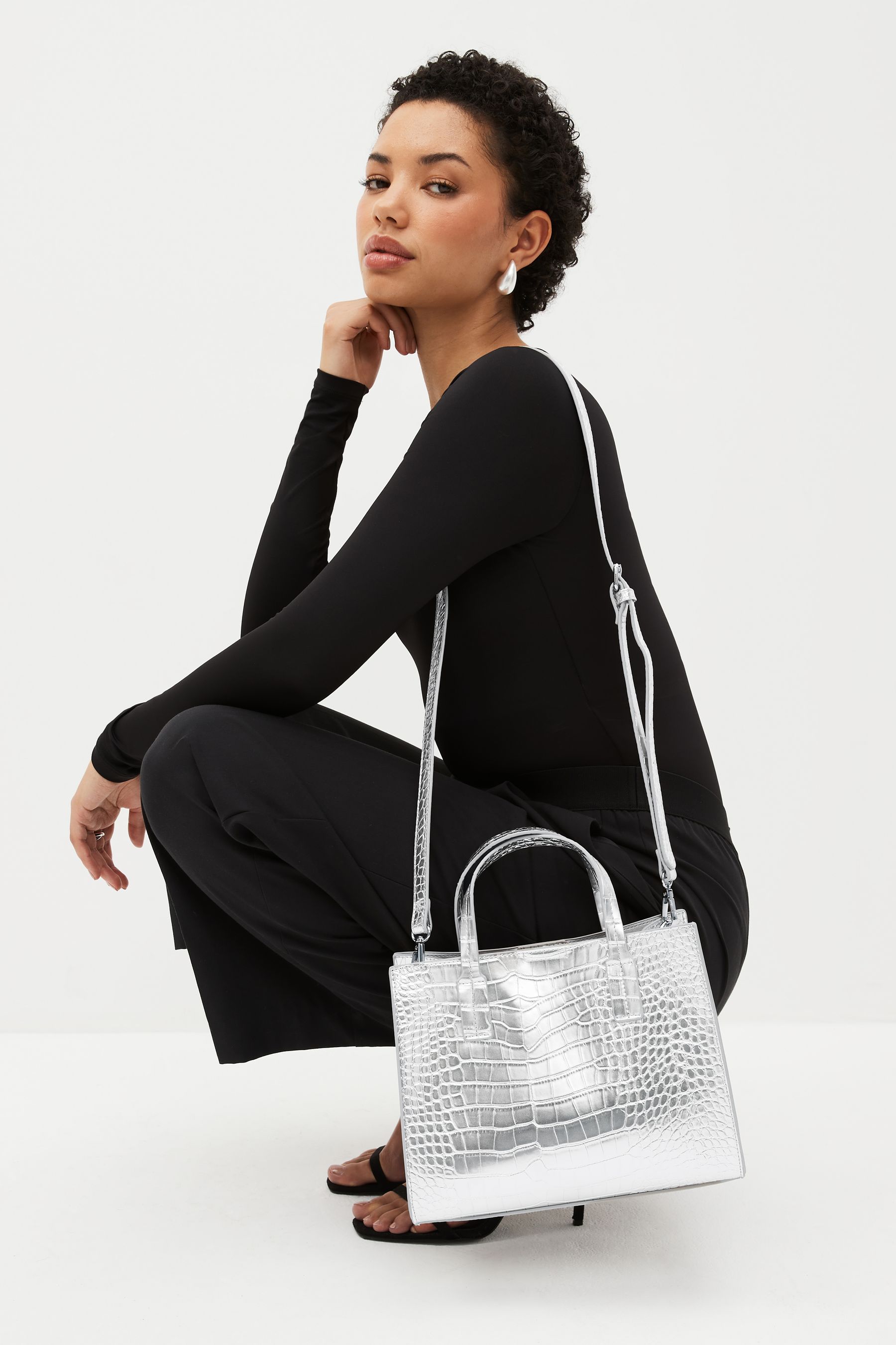 Silver tote bag with zip best sale