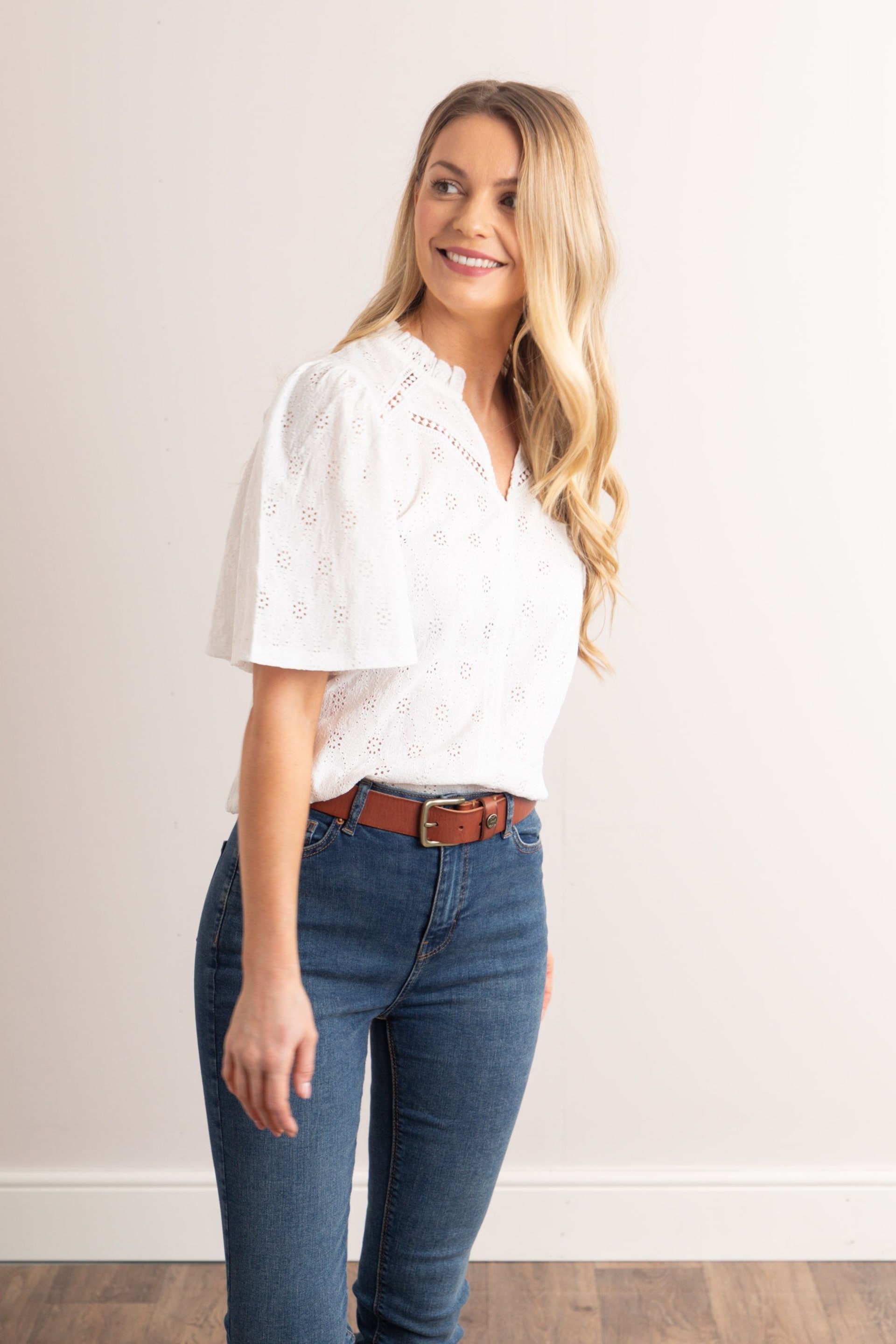 Lakeland Clothing Sasha Pointelle Short Sleeve White Blouse - Image 3 of 6