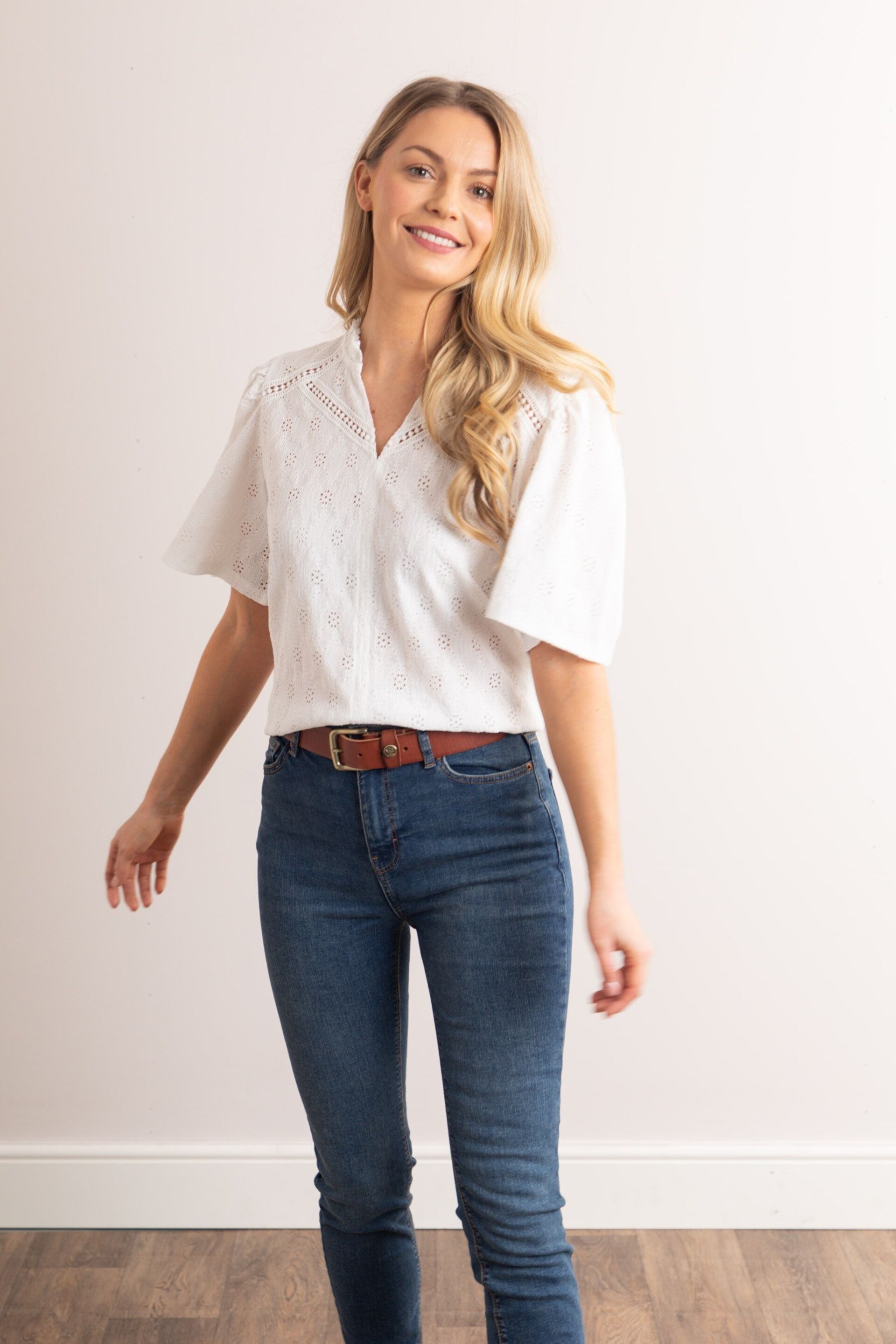 Lakeland Clothing Sasha Pointelle Short Sleeve White Blouse - Image 6 of 6
