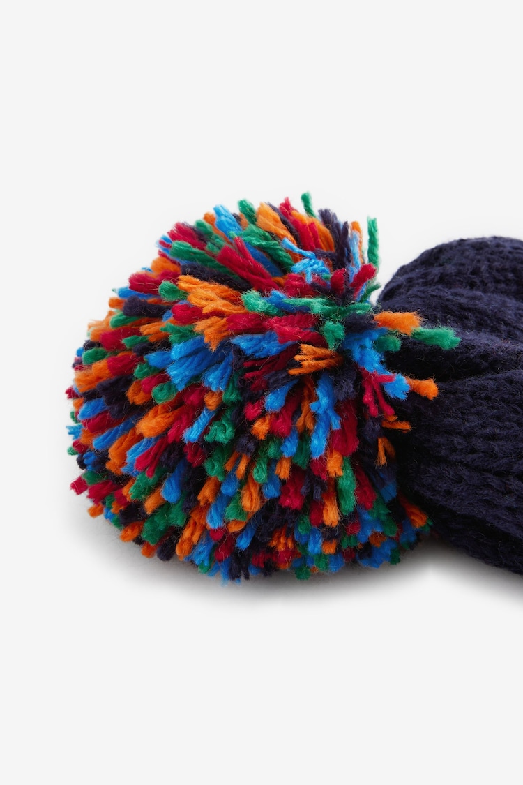 Navy Blue Rainbow Rib Pom Hat (3mths-16yrs) - Image 3 of 3