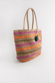 Multi Multi Stripe Raffia Shopper Bag with Beaded Charm - Image 4 of 8