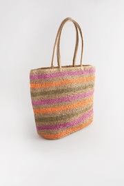 Multi Multi Stripe Raffia Shopper Bag with Beaded Charm - Image 5 of 8